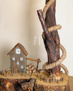 Arch Glow Lamp - Handmade Wooden Table Lamp with Hanging Bulb and Miniature Decor