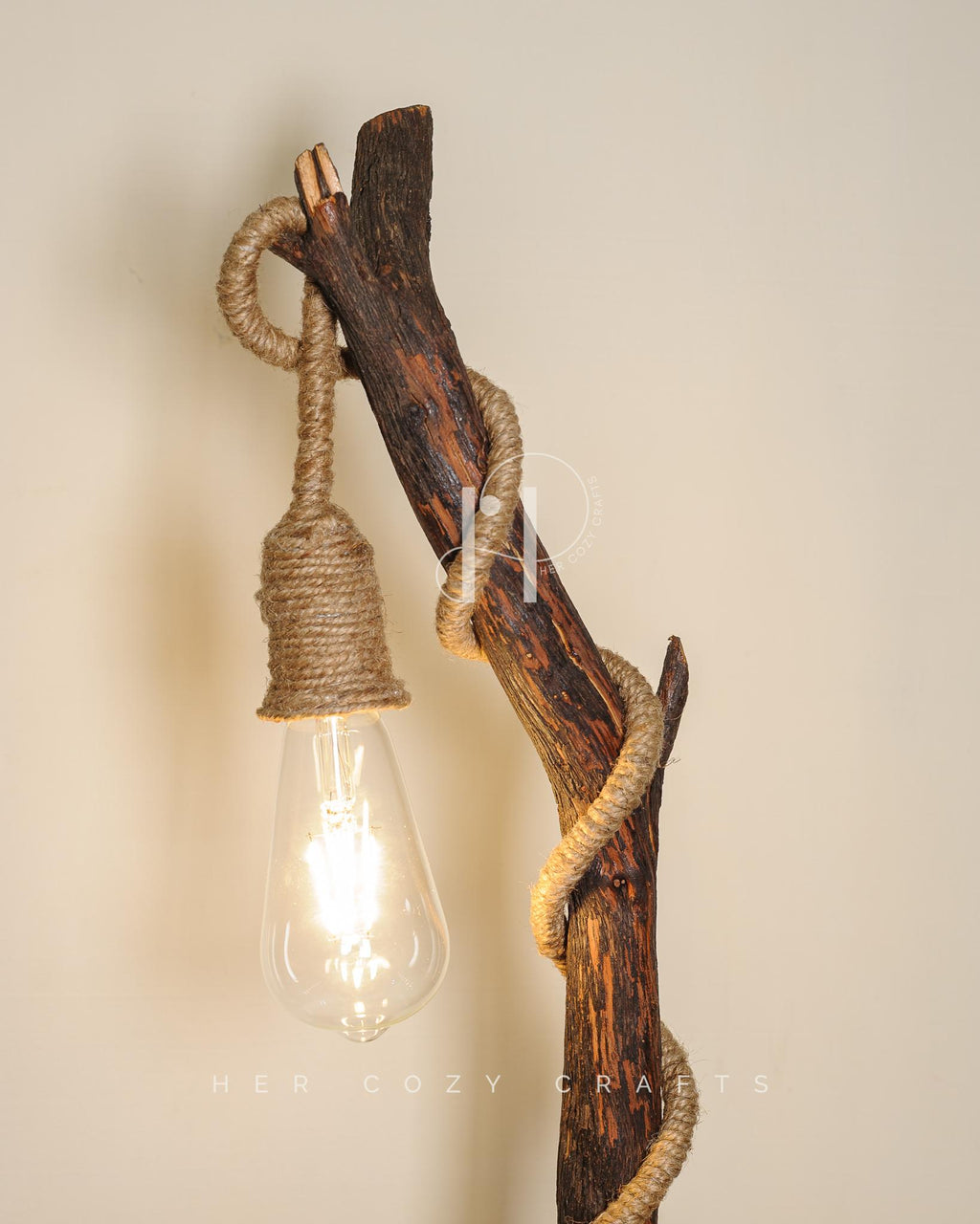 Arch Glow Lamp - Handmade Wooden Table Lamp with Hanging Bulb and Miniature Decor