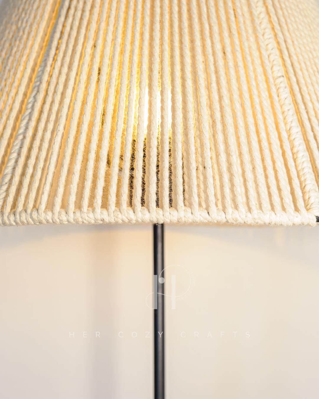 Seaside Town Lamp - Driftwood base, handmade jute shade, village detail