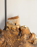 Rustic Hamlet Light - Driftwood base with twin huts and warm jute shade