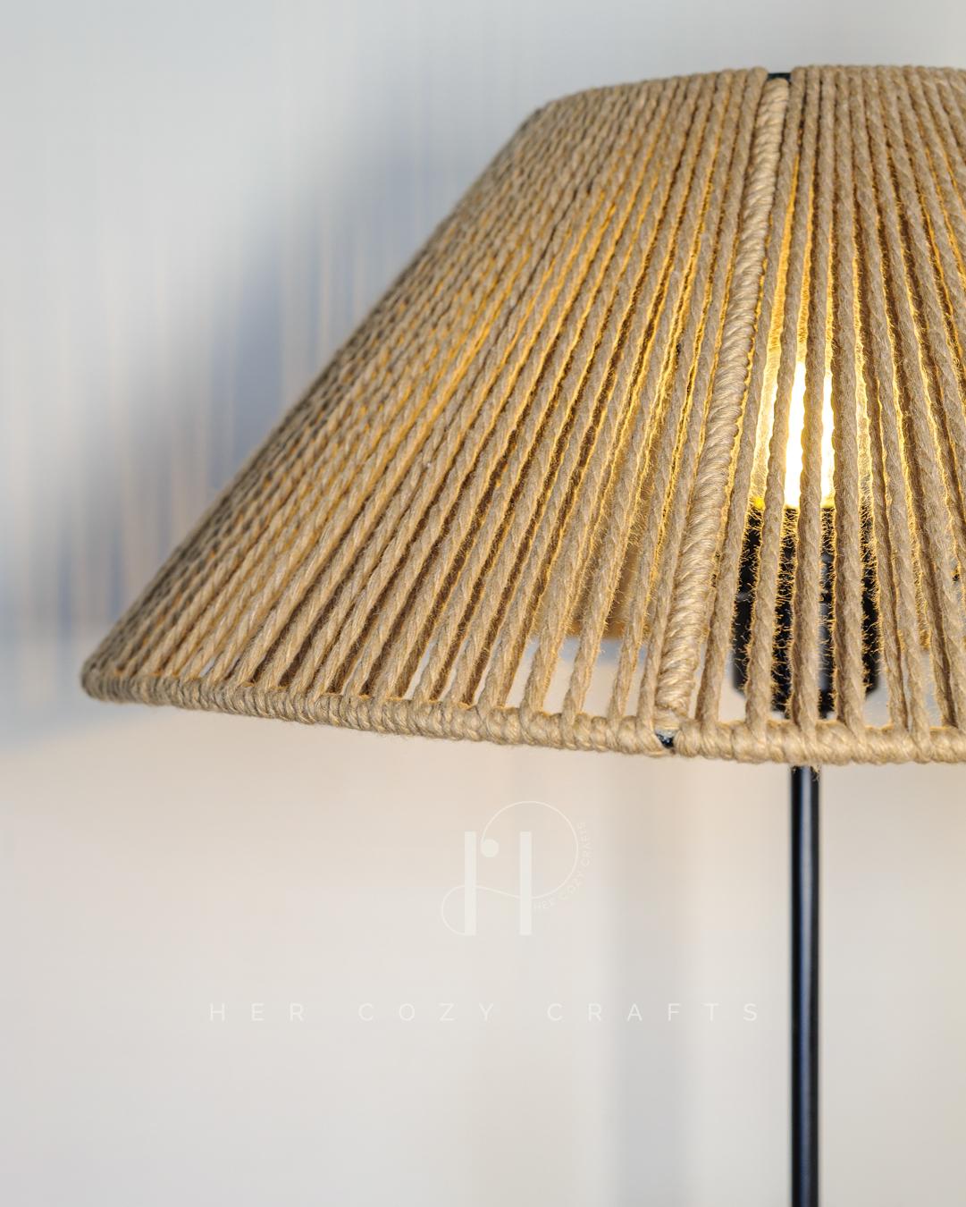 Rustic Hamlet Light - Driftwood base with twin huts and warm jute shade