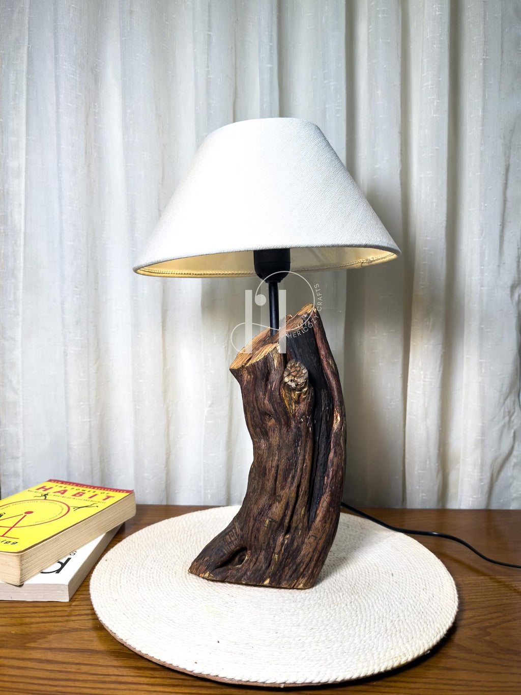 Lean Stump Lamp | Handcrafted Rustic Wooden Table Lamp with Angled Stump Base