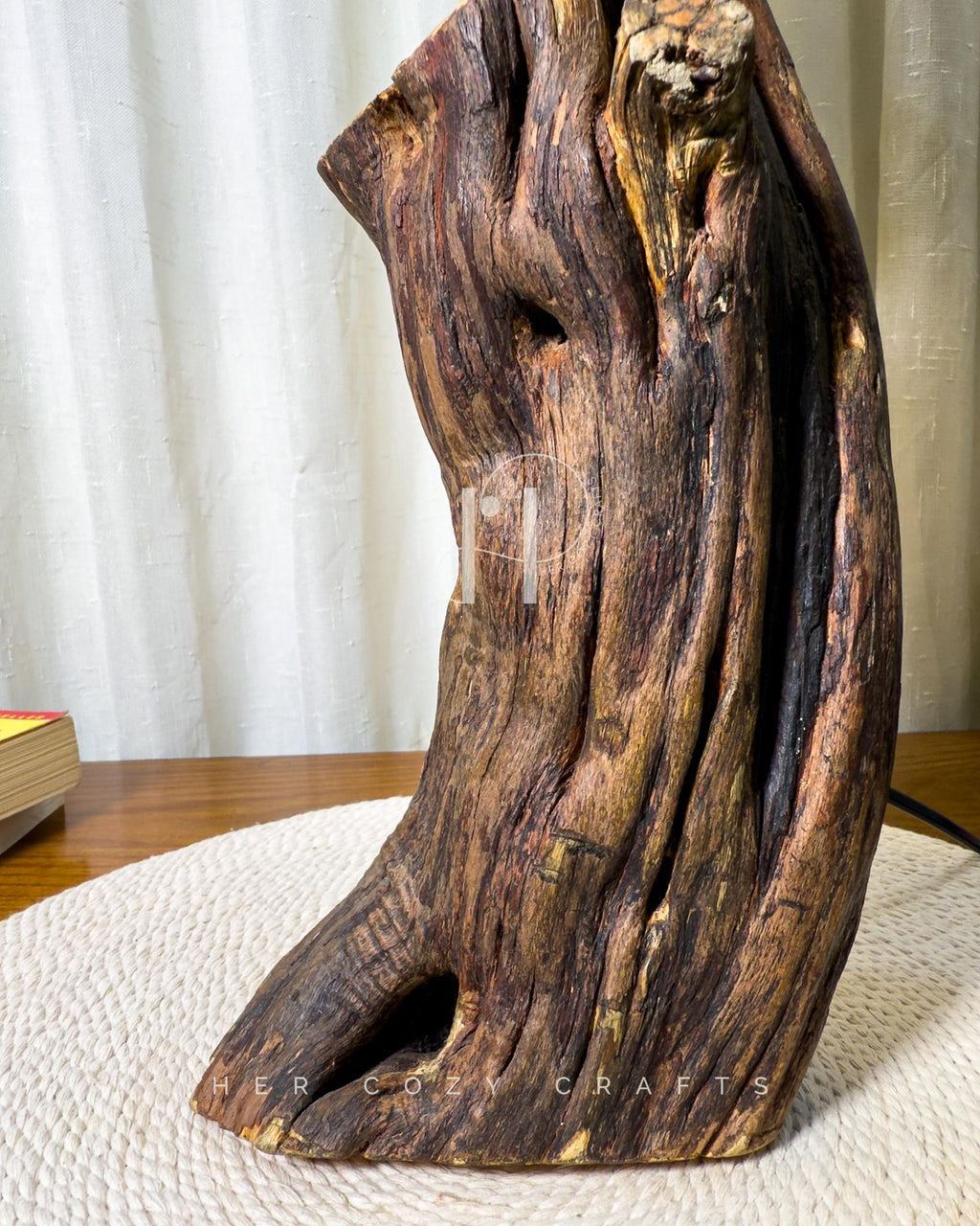 Lean Stump Lamp | Handcrafted Rustic Wooden Table Lamp with Angled Stump Base