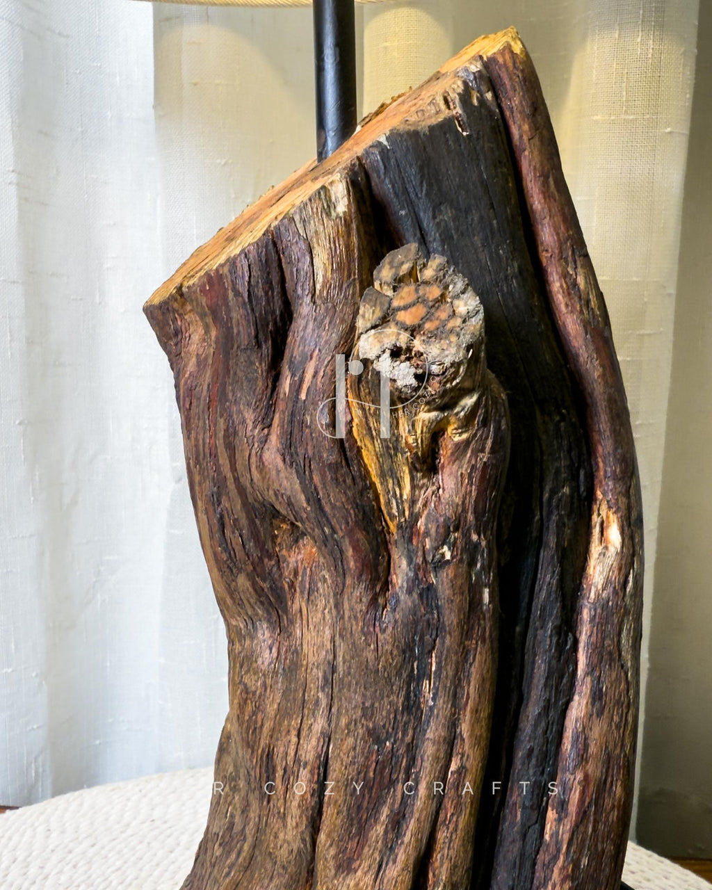 Lean Stump Lamp | Handcrafted Rustic Wooden Table Lamp with Angled Stump Base