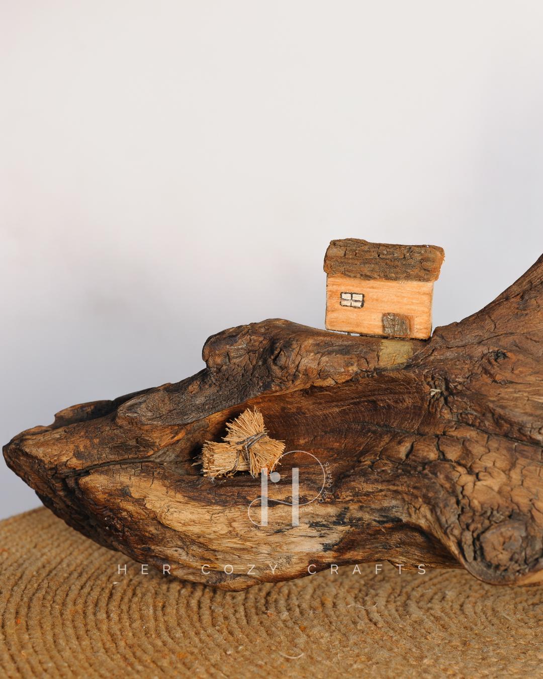 Mountain Row Lamp - Natural driftwood with cottage trio and cone shade