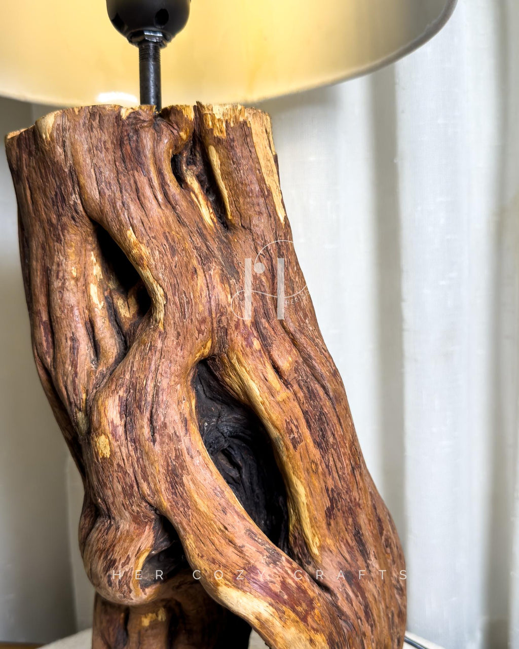 Hollow Trunk Lamp | Natural hollow trunk form with a tapered drum shade for a calm glow