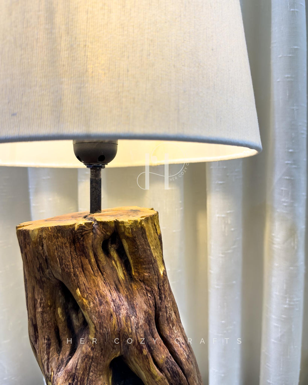 Hollow Trunk Lamp | Natural hollow trunk form with a tapered drum shade for a calm glow