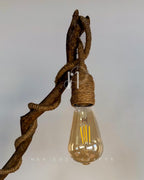 Crane Path Lamp - Handmade Driftwood lamp with long arm over tiny cottage yard