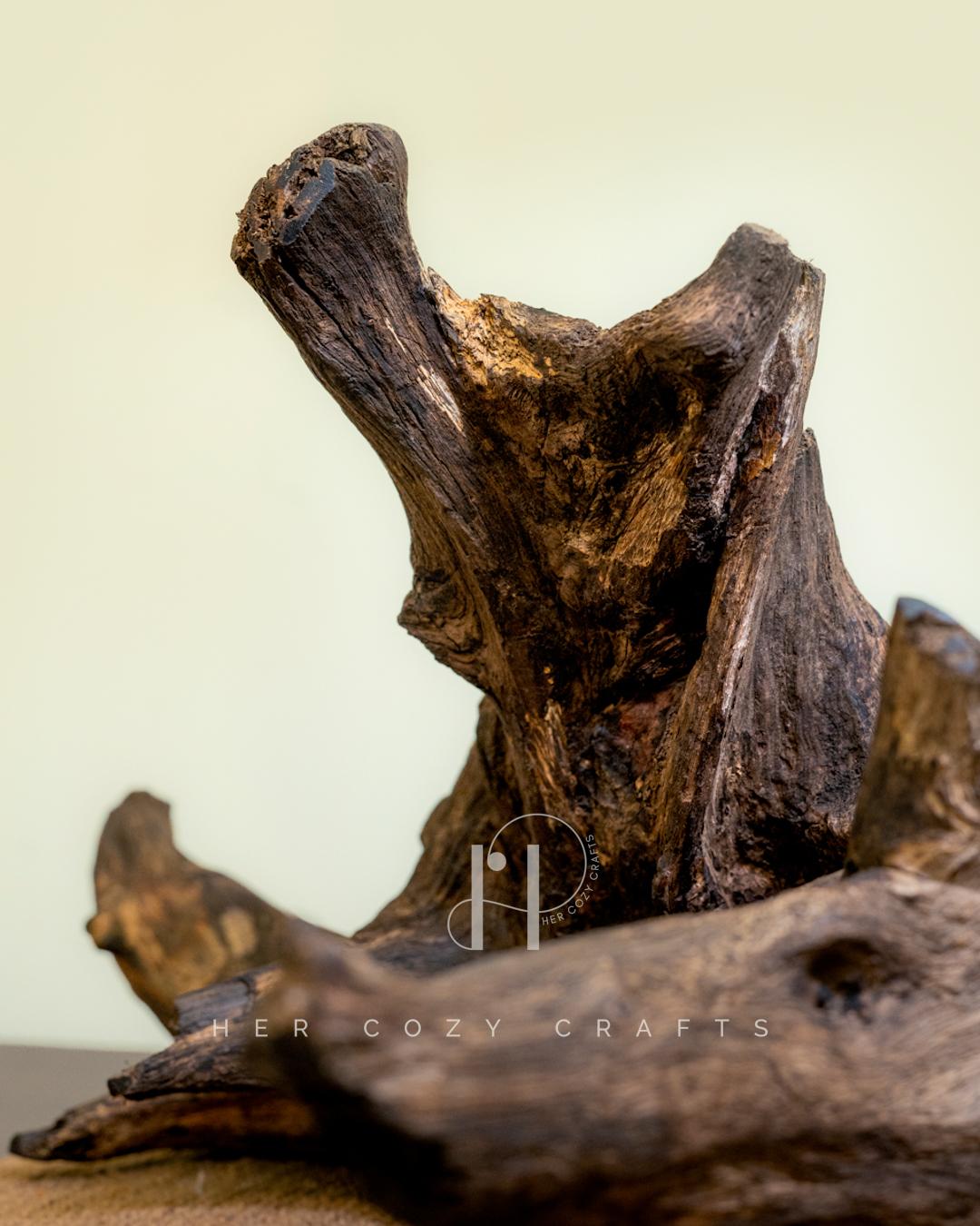 Darkwood Cove Lamp - Dark driftwood base with drum shade and village scene.
