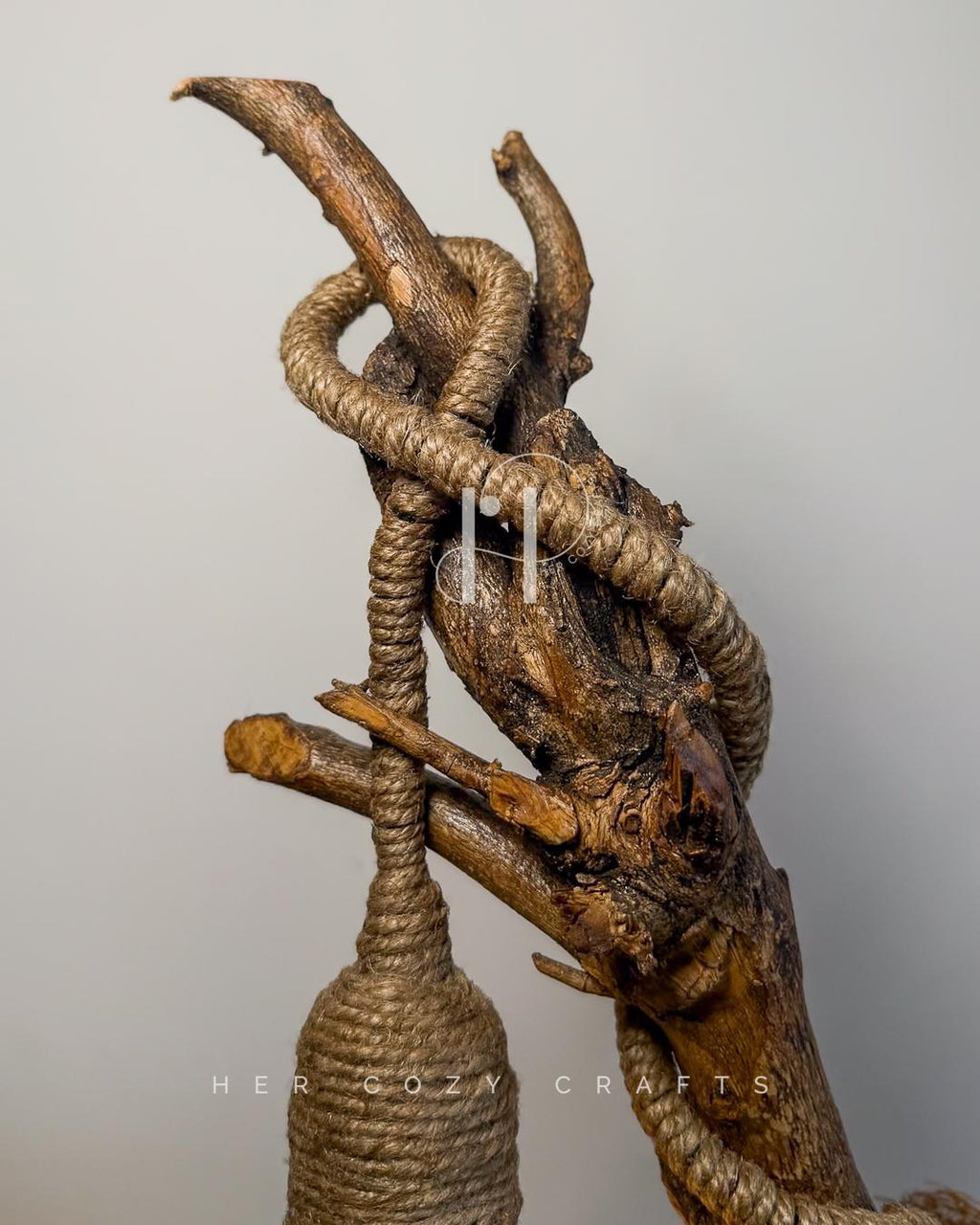 Lofted Curve Lamp - Curved branch with red cottage scene