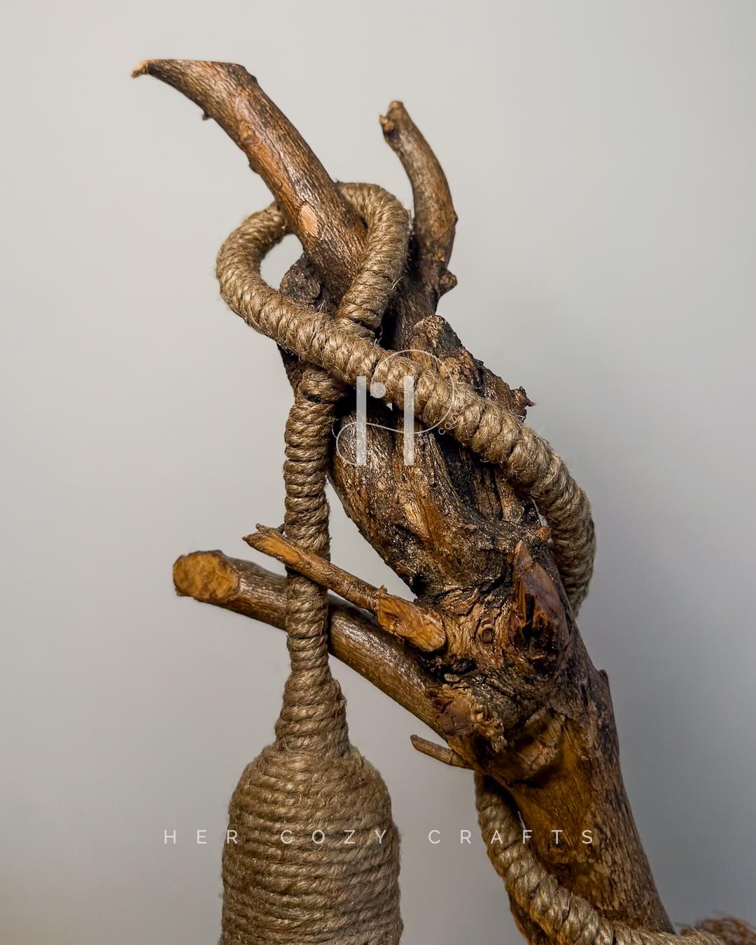 Lofted Curve Lamp - Curved branch with red cottage scene