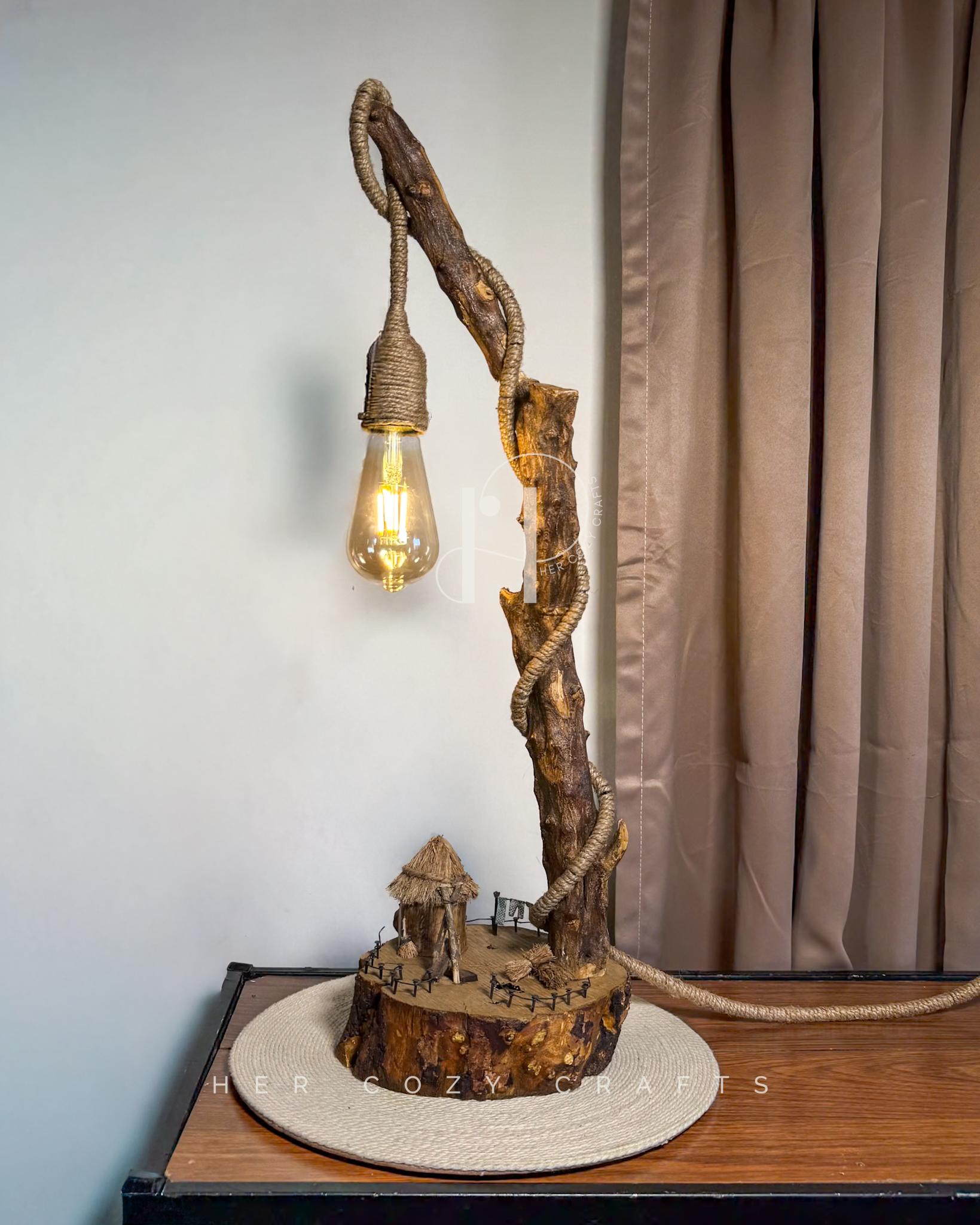 Skypole Lamp — Rustic branch with farm style base