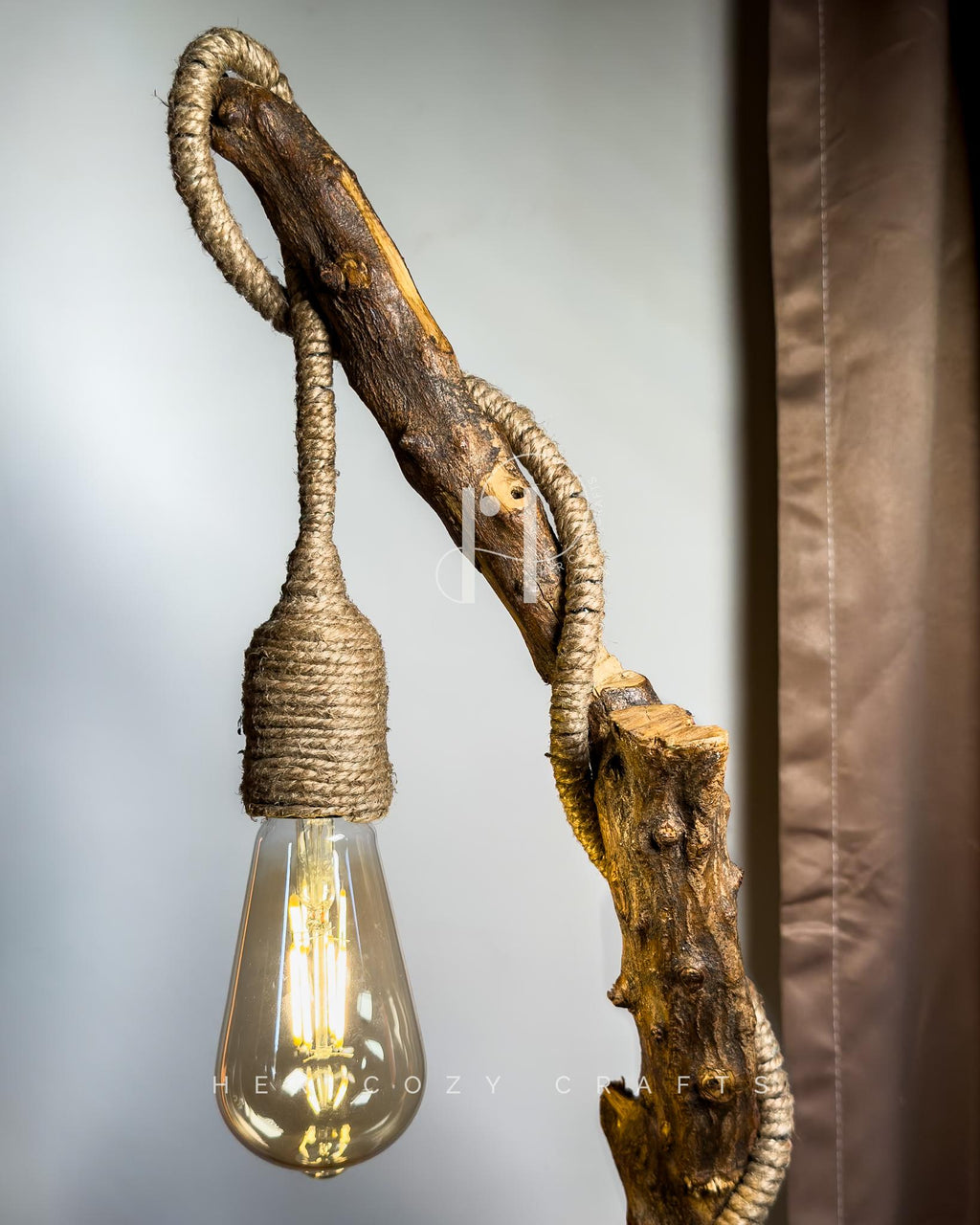 Skypole Lamp — Rustic branch with farm style base