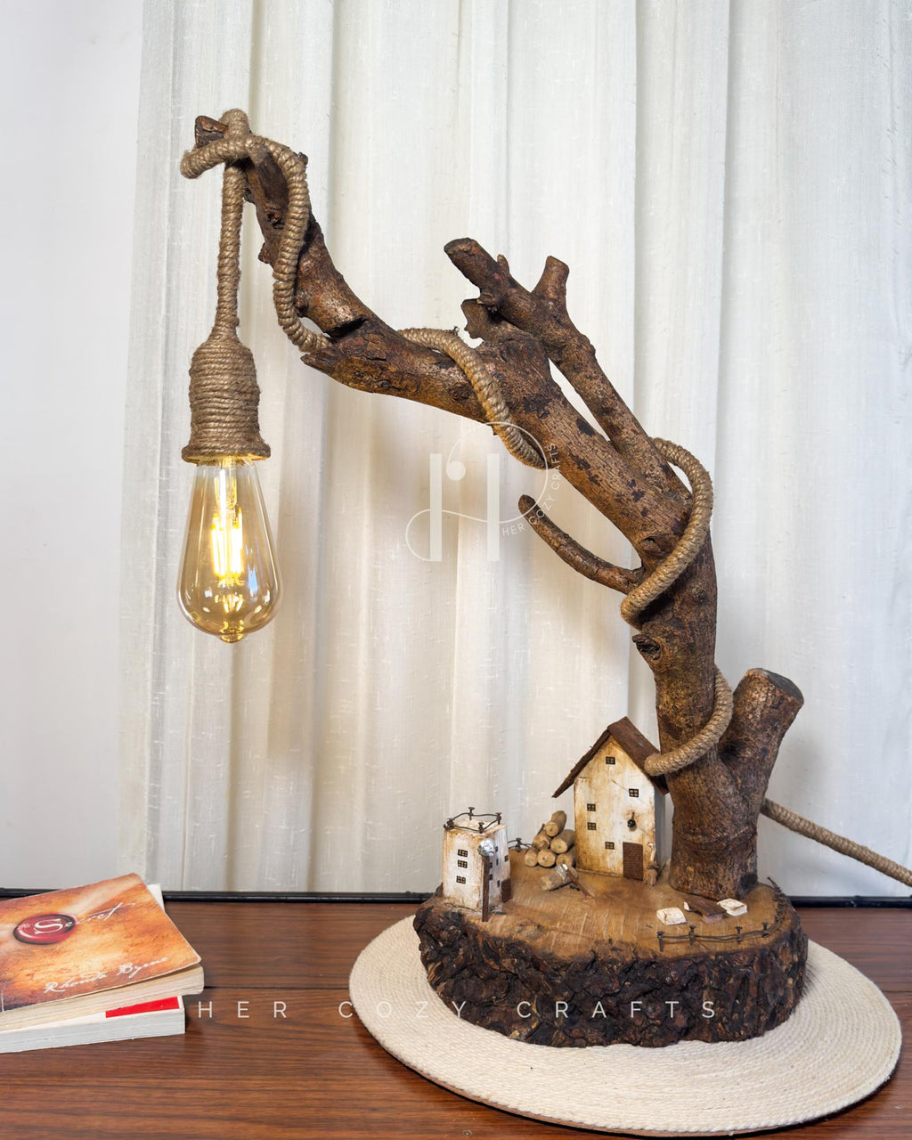 Worklight Signature Lamp - Arched branch with hanging bulb and village base