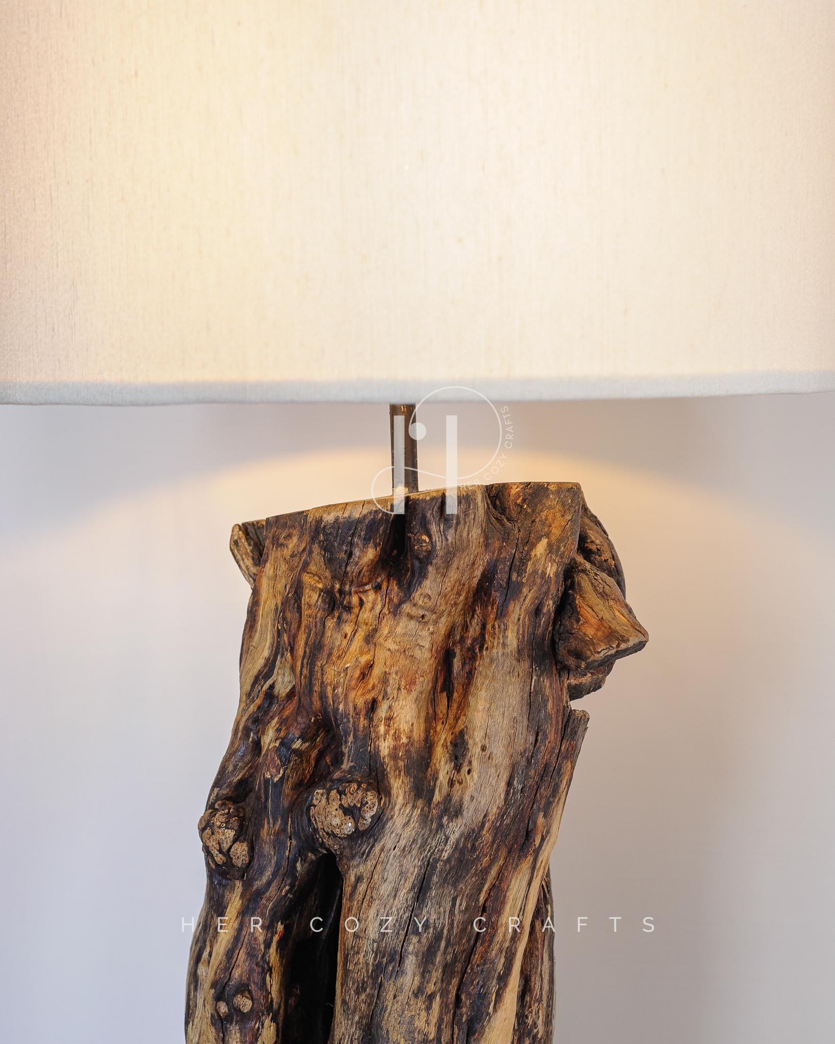 Tall Stump Lamp | Natural Wood Stump Lamp with Premium Drum Shade Finish