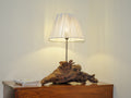 Drift Crest Lamp - Sloping driftwood base with macrame cone shade