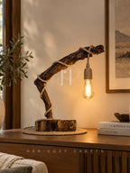 Woven Arc Lamp - Curved Driftwood Frame with Rope-Wrapped Hanging Bulb