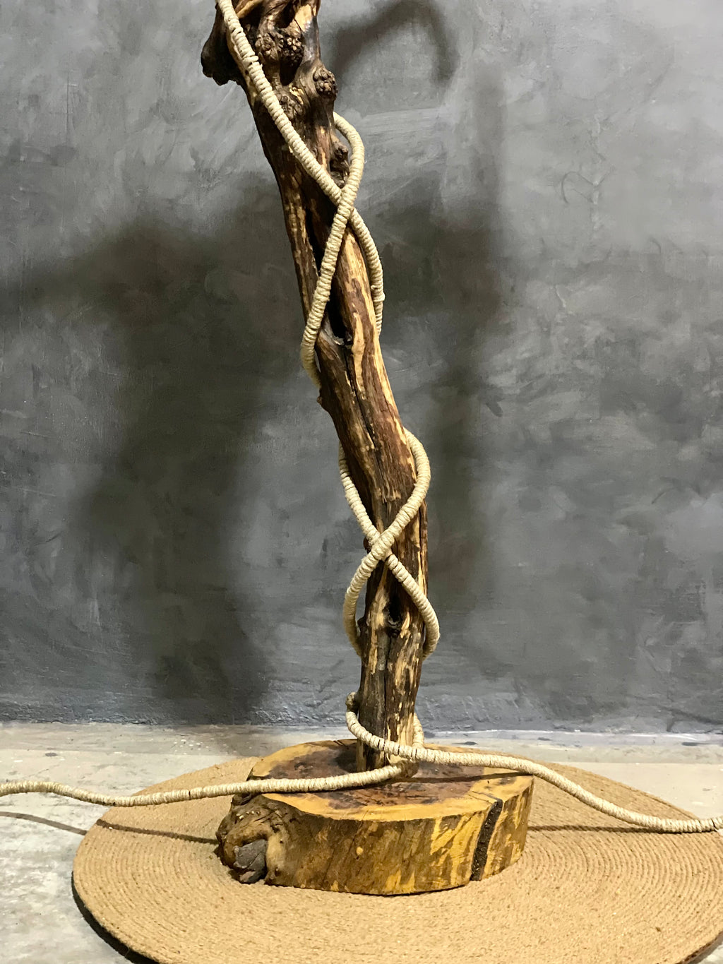 Curled roots lamp - made from vintage wood with two bulbs hanging