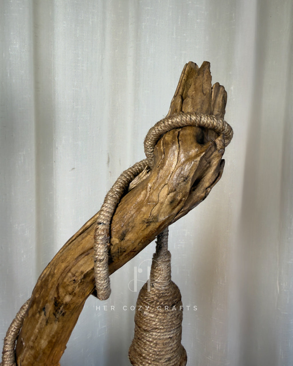 Safari Yard Lamp - Tall driftwood branch with hanging bulb and cafe scene