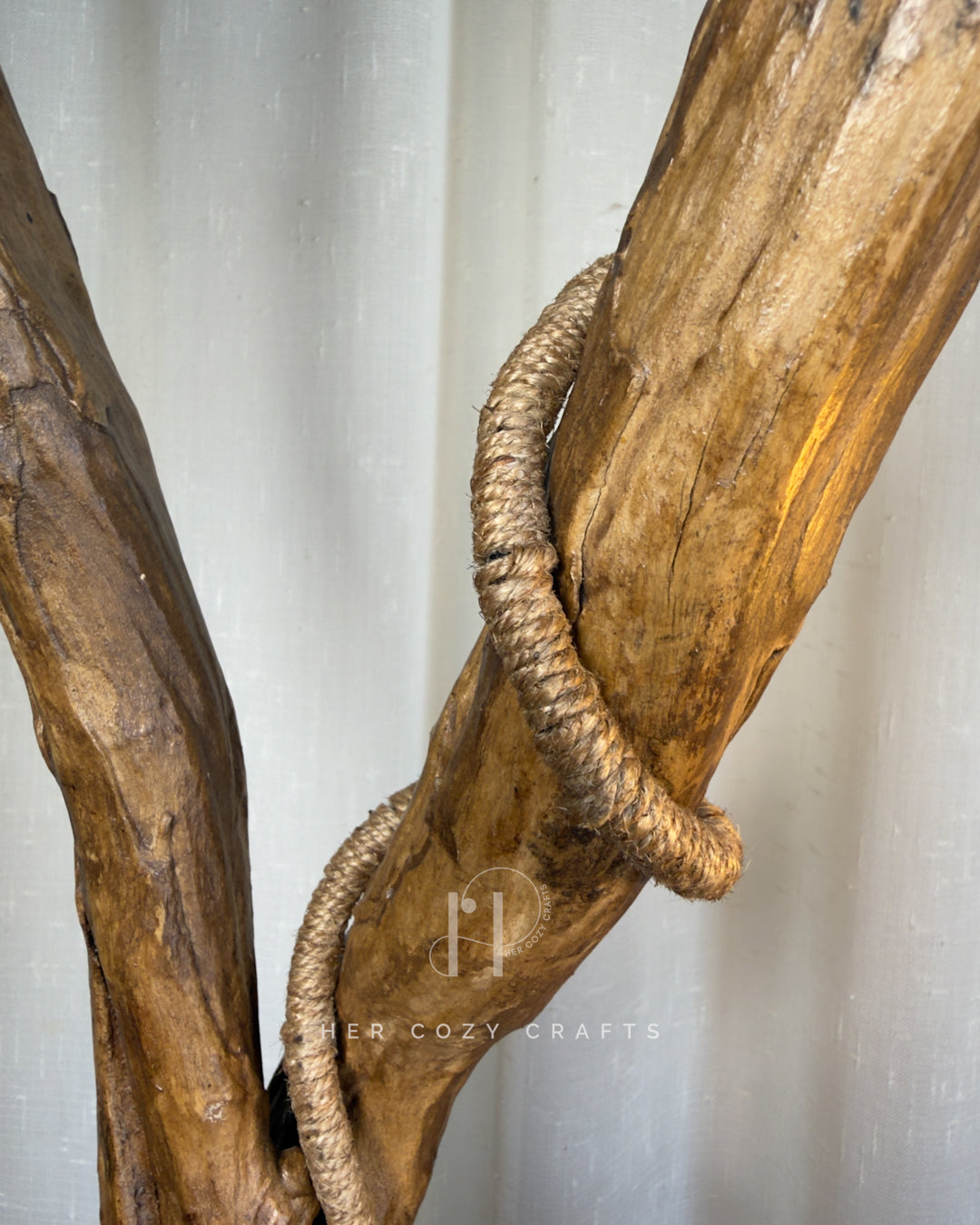 Safari Yard Lamp - Tall driftwood branch with hanging bulb and cafe scene