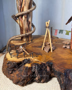 Farmstead Loop Lamp - Curved branch with drop bulb and tiny yard scene