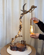 Willow Yard Lamp - Curved wood stem with jute drop bulb and mini homestead