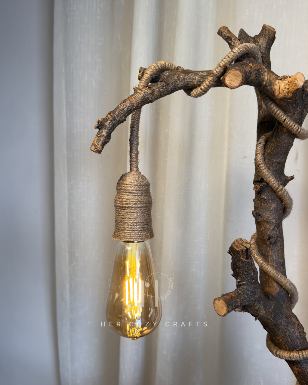 Thornwood Lamp - Tall branch with sculpted knots and grain