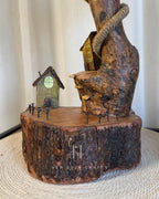 Hillhouse Branch Lamp - Forked driftwood stem with hanging bulb and cottage base