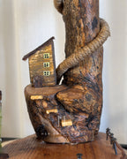 Hillhouse Branch Lamp - Forked driftwood stem with hanging bulb and cottage base