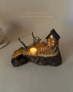 Twignest Home | Handcrafted Wooden Tealight Candle Holder with Miniature House