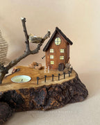 Twignest Home | Handcrafted Wooden Tealight Candle Holder with Miniature House