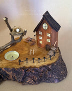 Twignest Home | Handcrafted Wooden Tealight Candle Holder with Miniature House