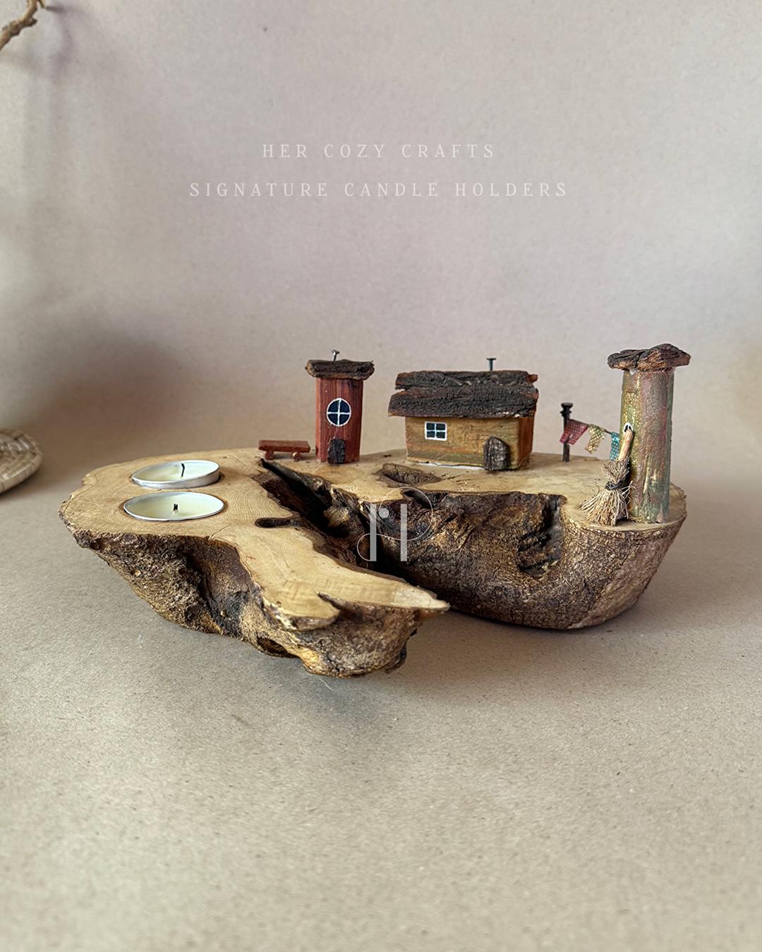 Hearthlane Home | Double Tealight Wooden Candle Holder