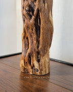 Split Grain Lamp Set - Twin natural wood lamps with off white cone shades