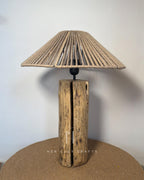 Split Column Lamp - Light wood base with handwoven jute shade
