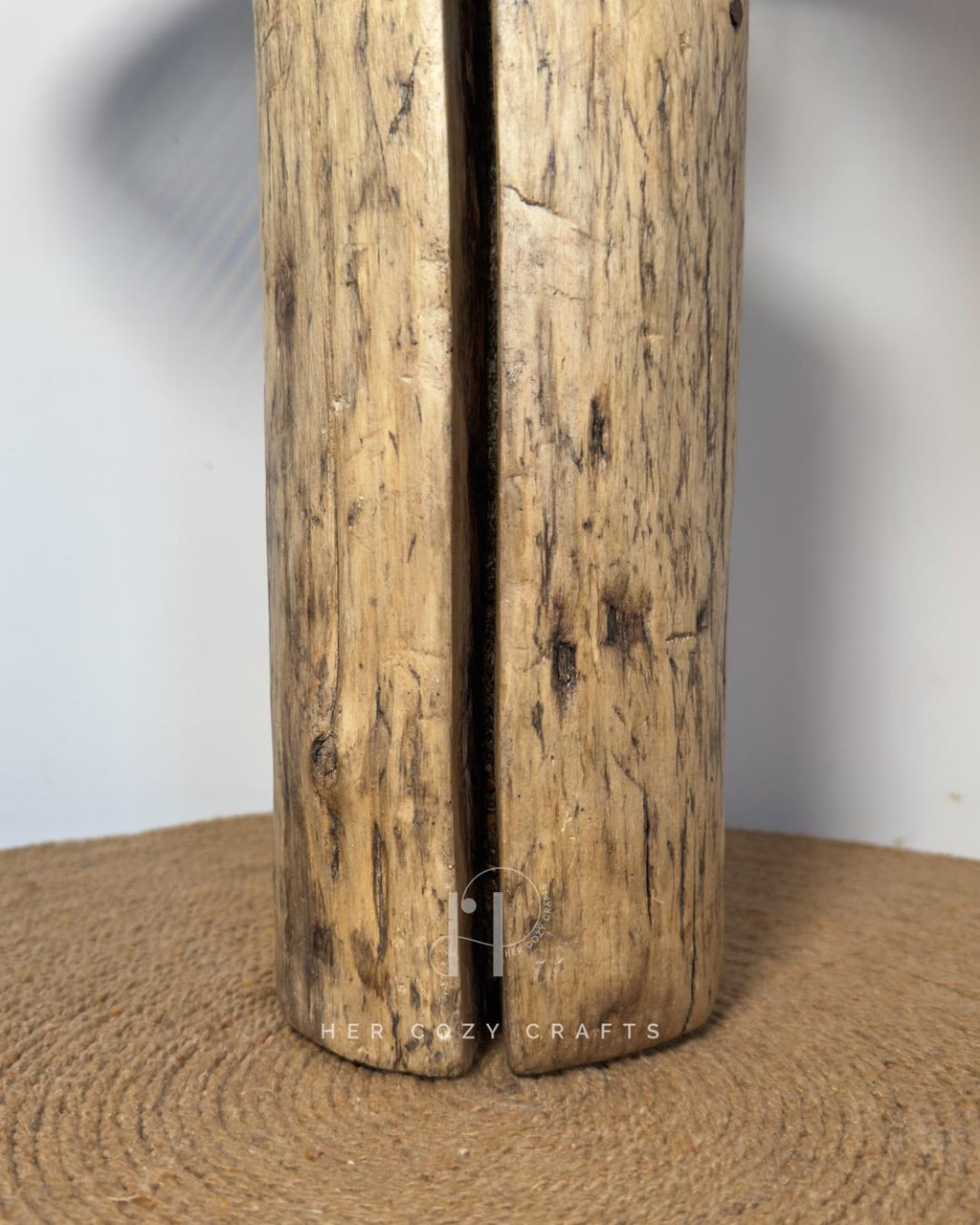 Split Column Lamp - Light wood base with handwoven jute shade