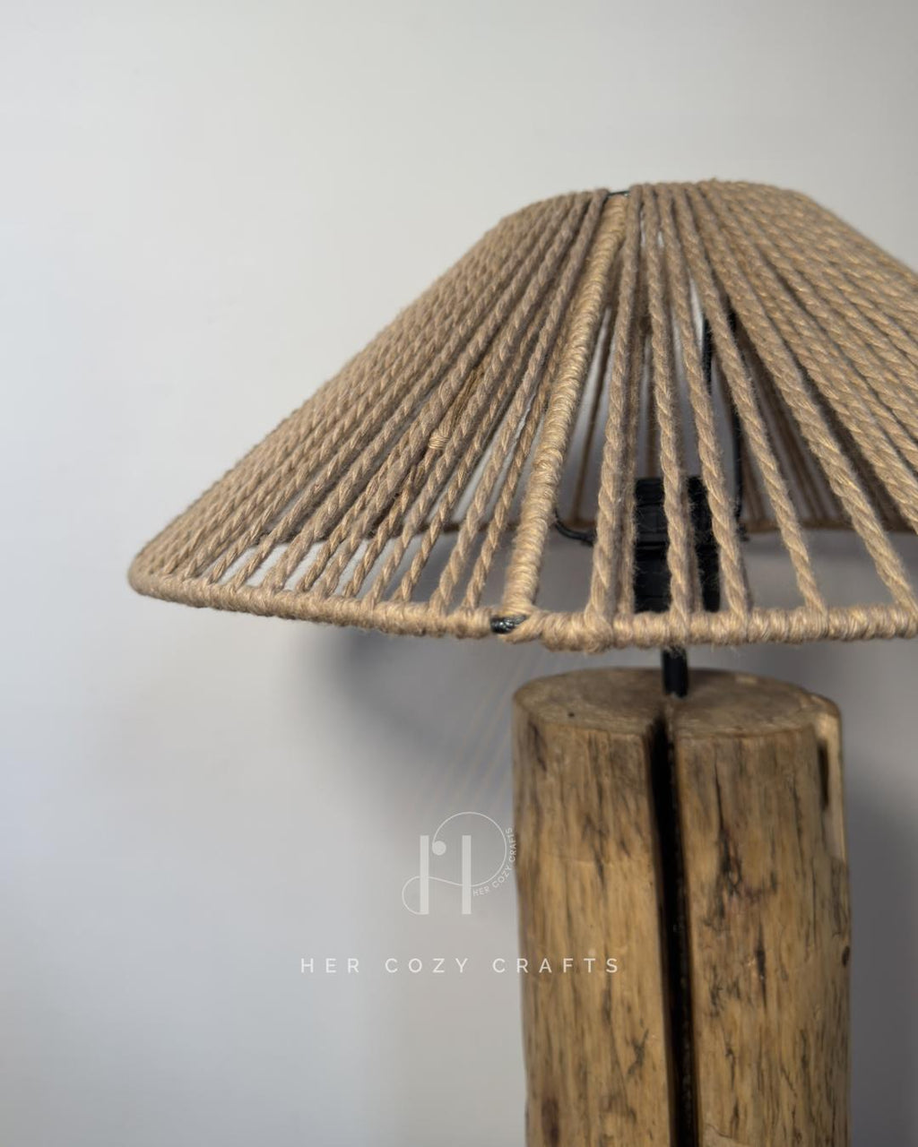 Split Column Lamp - Light wood base with handwoven jute shade