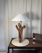 Crown Stump Lamp - Forked wood column with off white shade