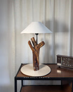Crown Stump Lamp - Forked wood column with off white shade