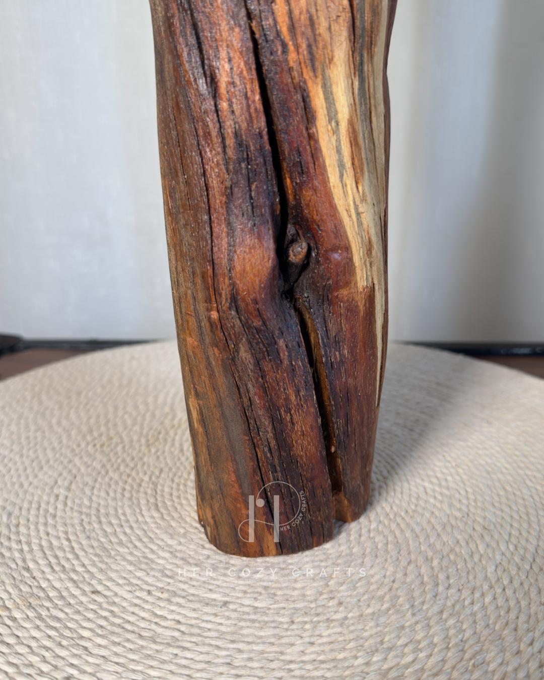 Crown Stump Lamp - Forked wood column with off white shade