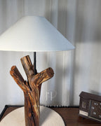 Crown Stump Lamp - Forked wood column with off white shade