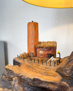 Woodland Shelf Lamp - Shelfy drift base with stacked mini buildings