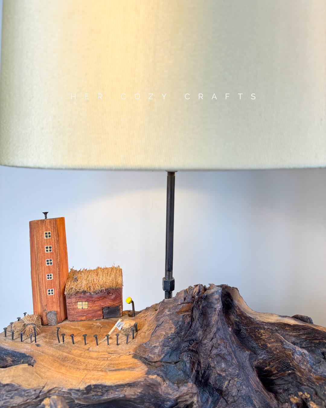 Woodland Shelf Lamp - Shelfy drift base with stacked mini buildings