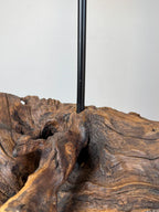 Rustic Driftwood Table Lamp with Miniature Cottage Details and Warm Ambient Light