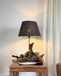 Hilltop Village Lamp - Organic driftwood table lamp with miniature homes and warm light