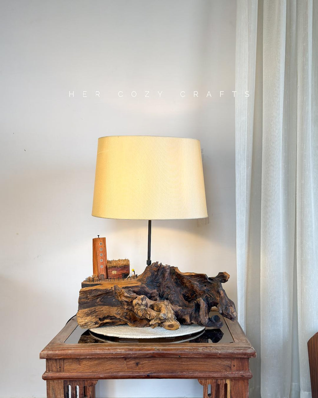 Woodland Shelf Lamp - Shelfy drift base with stacked mini buildings
