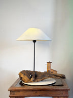 Rustic Driftwood Table Lamp with Miniature Cottage Details and Warm Ambient Light