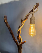Wildwood Branch Lamp - Natural Driftwood Base with Jute-Wrapped Hanging Bulb
