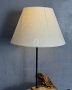 Driftwood Arch Lamp - Sculptural natural wood base with off white fabric shade