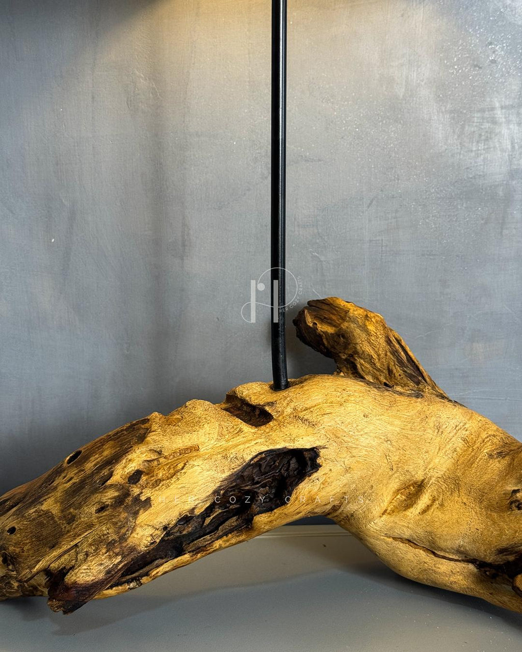 Driftwood Arch Lamp - Sculptural natural wood base with off white fabric shade